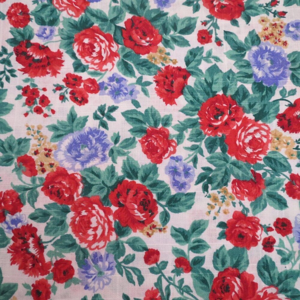 Floral Fabric Rose Blue Red By the Yard Craft Material #79
